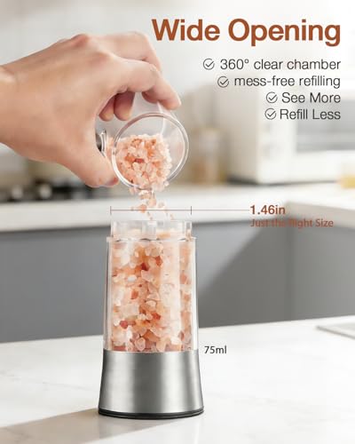 Gravity Electric Salt and Pepper Grinder Set, Automatic Mills with Rechargeable Charging Base, Built-in LED Light & Stainless Steel Body — view 2