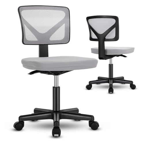 Image of DUMOS Armless Desk Chairs Set of 2, Ergonomic Adjustable Home Office Swivel Rolling Task Chair No Arms, Comfy Mesh Mid Back Computer Work Vanity Desk Chiars with Wheels for Small Spaces, Light Grey