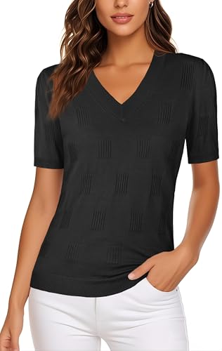 Image of Ninedaily Women's Tops Short Sleeve Sweater Knit T-Shirts Dressy Casual Blouses