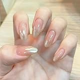 BHIDENAW ネイルチップ ショート 24枚入 人気 和風 かわいい シンプル おしゃれ 成人式 結婚式 パーティー 日常生活に使用できます 花嫁ネイル 光沢 つけ爪 両面テープ ウッドスティック (一目惚れ I3, M)