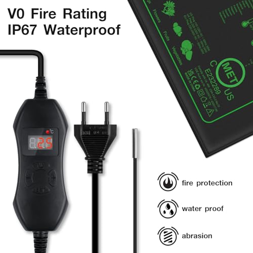 Mojimdo 50W Heizmatte Pflanzen mit Thermostat - Schnelle Erwärmung, Feuerschutz, Wärmematte zur Keimung und Temperatur-Regulierung, ideal für Sämlinge, Haustiere und Reptilien (1er Pack)