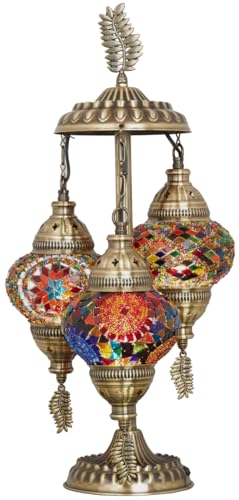 DEMMEX Lampe de chevet de table en mosaïque marocaine turque, 3 nuances, faite à la main, 53 cm