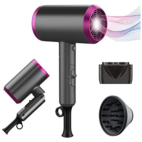 Travel Hair Dryer with Diffuser, Professional Hairdryer Low Noise Lightweight Blow Dryer for Curly Hair Concentrator with 2 Speed, Heat and Cool Setting for Women Men Home Salon Gift Cover