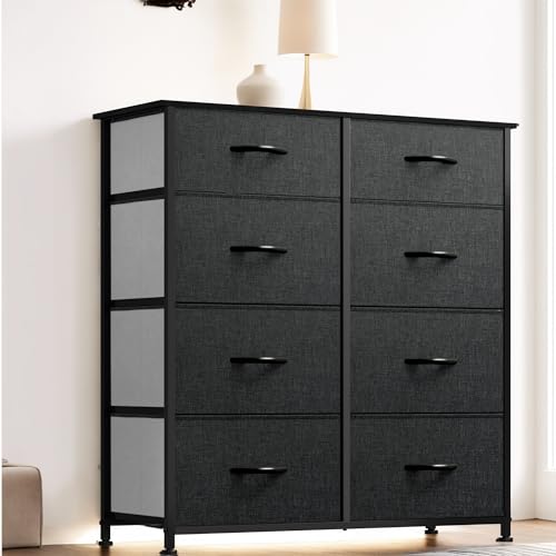 YITAHOME Comoda 8 Cajones,Cajonera de Tela,Sinfonier,Robusta Estructura metálica,para Dormitorio, Salón, Pasillo,Negro y Gris