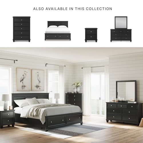 Image of Signature Design by Ashley King Storage Bed Frame and Headboard, Black | Extra-deep footboard drawers, Hardwood solids, birch veneer and MDF substrate storage bed frame, Lanolee Series