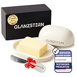 Elegante Butterdose aus Keramik mit Deckel und Messer – 250g Butterglocke – Spülmaschinenfest – Butterbehälter in Diamant Weiß – Stilvoll & Praktisch für jede Küche