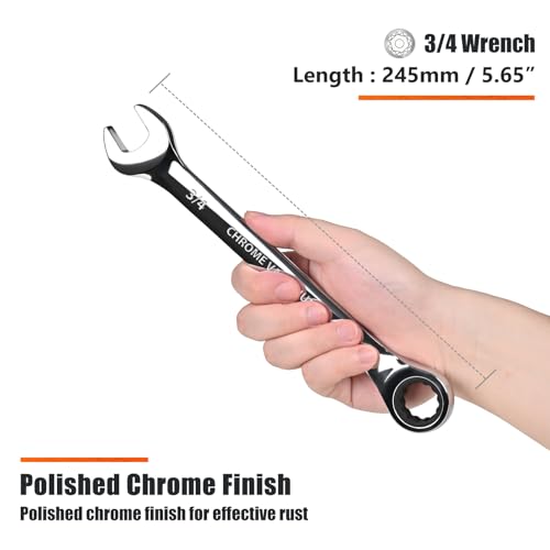 Image of Egofine 3 /4 inch Ratcheting Combination Wrench SAE, Industrial Grade Gear Spanner with 12-Point Design, 72-Tooth Ratchet, Chrome Vanadium Steel (Pack of 2)