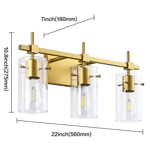 Image of SOLFART Gold 3 Lights Bathroom Light Fixtures for Mirror Vanity Lights Bathroom Vanity Light Wall Sconce