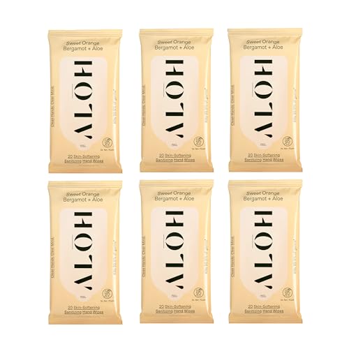 ALH Sweet Orange Bergamot + Aloe Sanitizing Hand Wipes - Clean Hands Clear Mind - On The Go Hand Sanitizer for Kids & Adults - Travel Size 6 Packs (120 wipes)