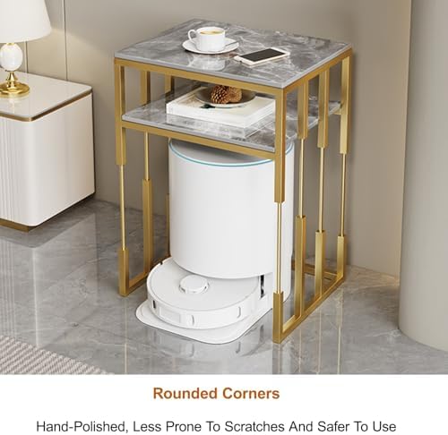 Portable Robot Vacuum Storage Cabinet, Modern Nightstand & Sweeping Robot Rack, Stylish Side Table for Living Room & Dining Room, Gold Finish, Compact 40cm/15.7in Design