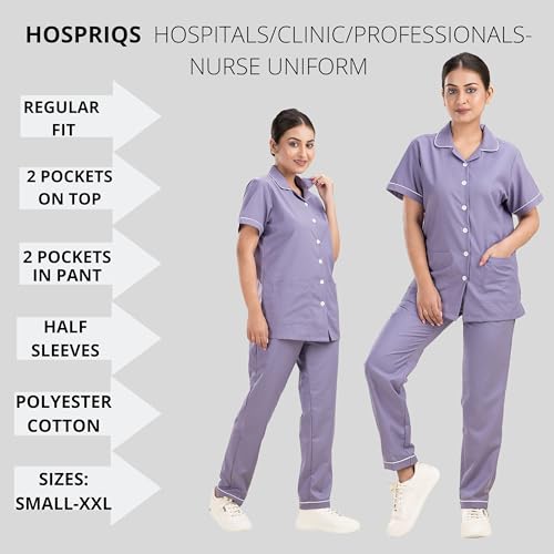 Image of Unisex Nurse Uniform With Normal Length Half Sleeves Top With 2 Pockets Regular Fit Pant Two Side Pockets - Ideals for Hospital Staff /Clinics /Nanny Uniforms |