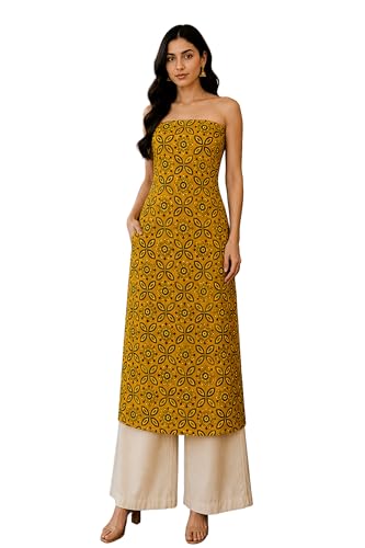 Image of Ethnics of Kutch Womens's Ajrakh Modal Silk Natural Dye Hand Block Print Unstitched Kurta Fabric