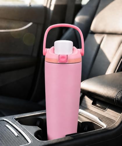 Image of HomeCloud 900ML Stainless Steel Water Bottle - Double-Wall Vacuum Insulated, Leakproof Straw Lid, BPA-Free Reusable Travel Flask with Two-Way Spout for Gym, Office & Outdoor Use (Pink)