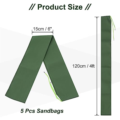 PATIKIL 4' x 6" Sand Bag for Flooding 5 Pack Long Canvas Sandbags Thickened Water barriers for Flooding with Binding Elastic Band for Door Flood Control Green - Image 2