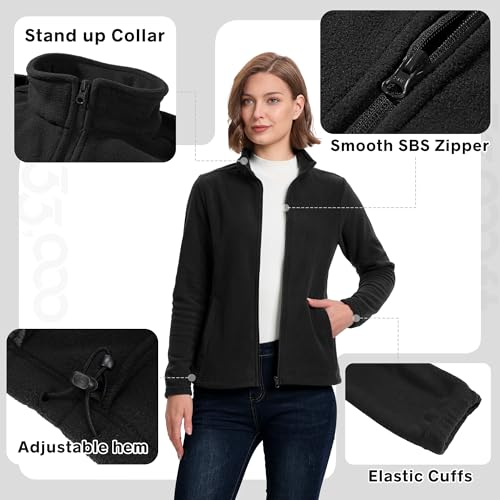 33,000ft Women's Zip Up Fleece Jacket, Long Sleeve Warm Soft Polar Lightweight Coat with Pockets for Winter4