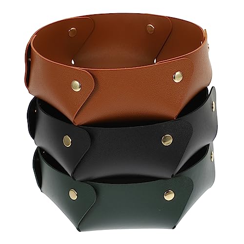 Beavorty 3 Piezas Bandeja de Almacenamiento de Cuero para Llaves y Accesorios Organizador de Mesa Vintage y Práctico para Oficina y Entrada Negro Marrón Verde