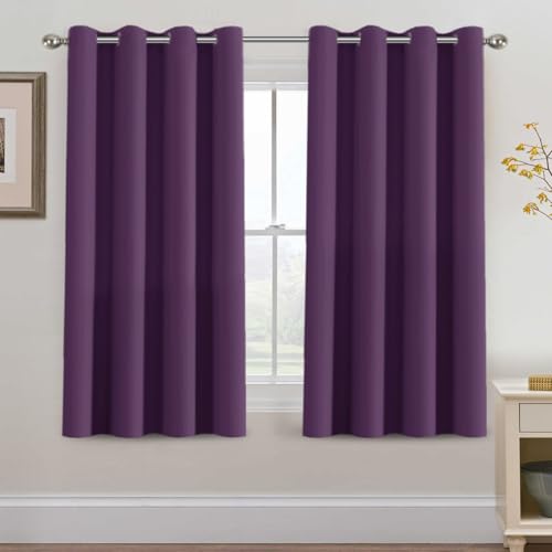 Image of H.VERSAILTEX Blackout Curtains 63 Inch Length Purple Drapes Curtains Elegant for Living Room, Thermal Insulated Small Curtain for Winter /Christmas Holiday, Grommet Top, One Panel, 52 inch W x 63 inch L
