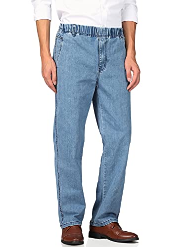 Soojun Mens Casual Loose Fit Elastic Waist Jeans Denim Pants, Denim Blue, 36W X 30L #TOP1