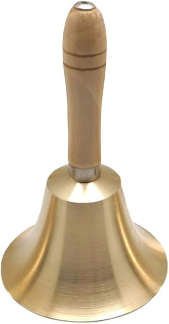 TENDYCOCO Copper Hand Bell Rattle Bell with Wooden Handle School Bell Handheld Loud Call Service Bell for Table Hotel Counter Reception Restaurant Bar- 11cm