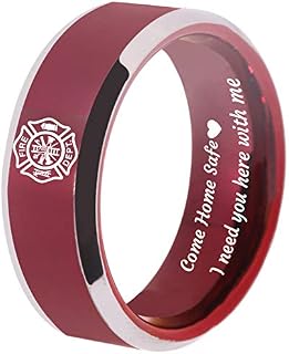 Firefighter Fireman Fire Department Fire Police Ring - Husband Boyfriend Best Friend Tungsten Ring Gifts