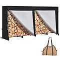 LOENIY 8ft Firewood Rack Outdoor with Waterproof Widened Cover, Heavy Duty Firewood Holder includes 2 Lateral Rods, Powder-coated Wood Rack with Carrier Bag, Firewood Storage Rack