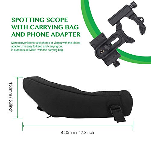 AOMEKIE Spotting Scope 20-60X80 with Tripod Phone Adapter Case for Target Sighting Hunting Bird Watching Waterproof Fogproof FMC BAK4 45°Angled Monocular Telescope - Thumbnail 5