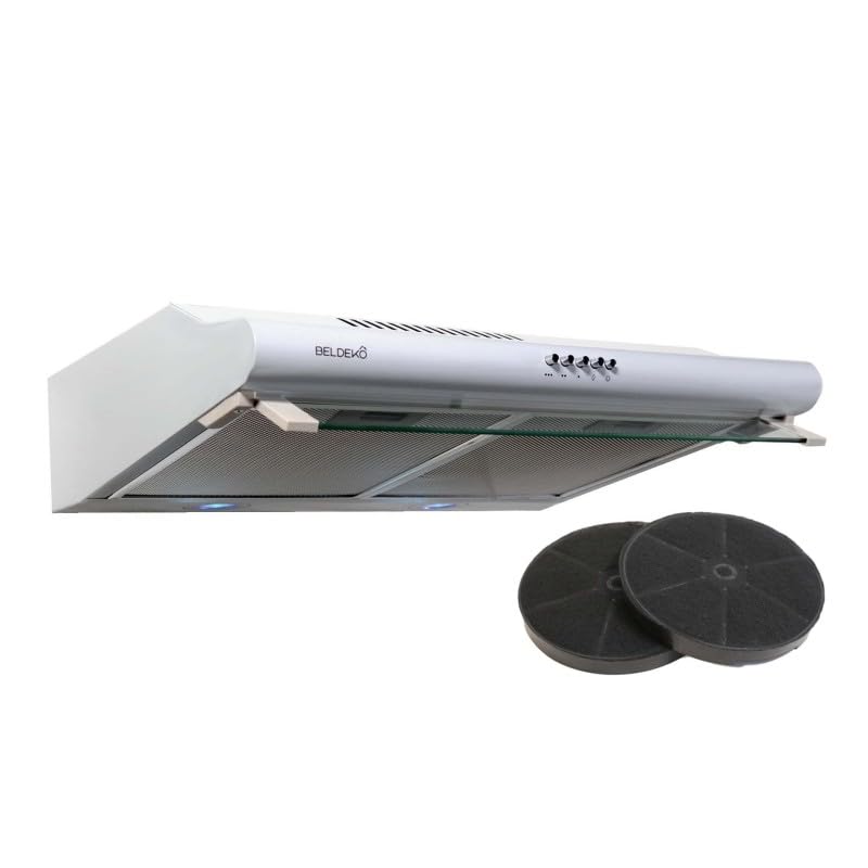 Hotte casquette visière BELDEKO GRETA 60 cm – Blanche – 240 m³/h – 3 vitesses – Filtres lavables + 2 filtres à charbon – Éclairage LED – Marque...