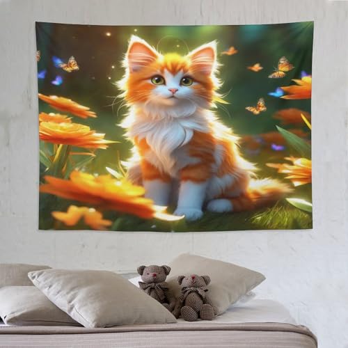Tapisserie chat mignon PAZZK résout le problème de mur vide 150x200