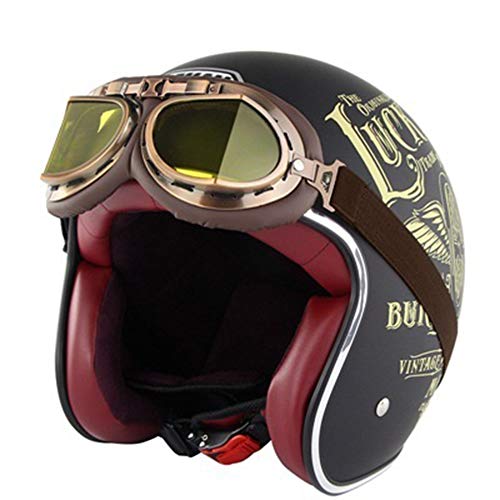 ZLYJ Casque Jet de Moto, Vintage Casque Face Ouverte Harley Casque Mobylette Bols Casque avec Rétro des Lunettes de Soleil pour Adulte Hommes Femmes Scooter Locomotive, ECE Homologué