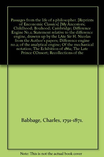 Passages from the life of a philosopher. [Repri... B00D6912YA Book Cover