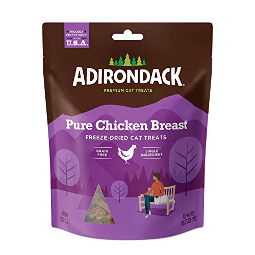 Adirondack Grain Free Cat Treats Made in USA Only (Single Ingredient, Freeze Dried Cat Treats), Pure Chicken Breast, 1.1 oz. Resealable Bag