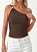 PRETTYGARDEN One Shoulder Going Out Tops for Women Trendy 2026 Summer Y2K Clothes Sleeveless Fitted Spring Fashion Shirts (Brown,Medium)