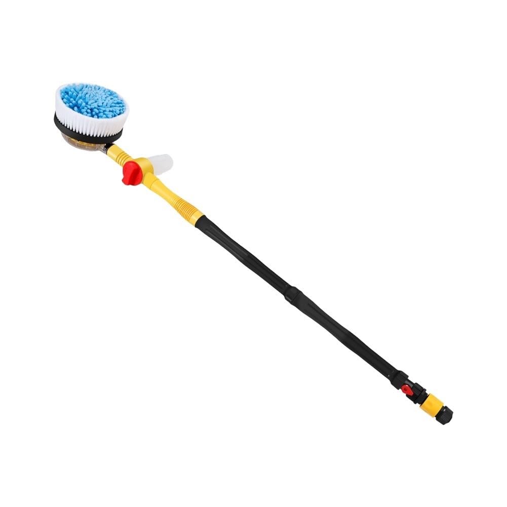Rotierende Autowaschbürste mit 250ml Schaumspender, Auto-Rotierung durch Wasserdruck, 3 Einstellstufen, Chenille & ABS, für Gartenanschluss, Gelb