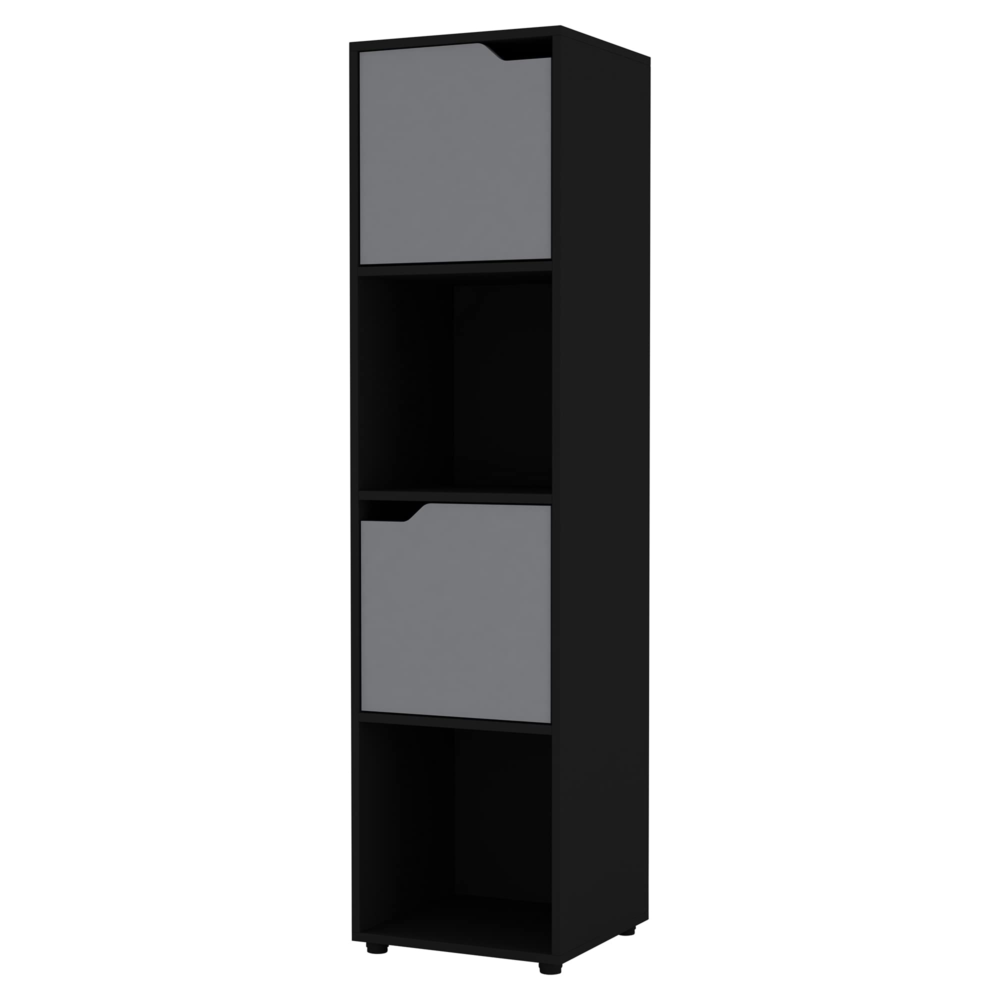 URBNLIVING Wooden Cubed Bookcase With Doors (4 Cube, Black Bookcase And Grey Door)
