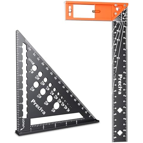 Preciva Carpenter Square Set - 7” Rafter Square and 12” Right Angle Ruler, Aluminum Alloy Carpenter Measuring Layout Tool for Woodworking and Carpentry Cover
