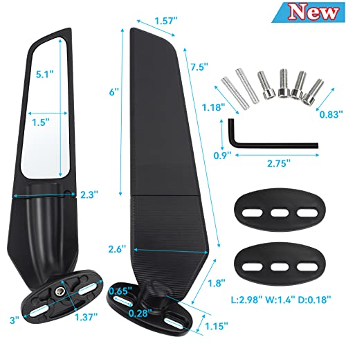 Yhtimiox Modified Motorcycle Adjustable Rotating Side Mirror Wind Wing 2Pcs Rearview Mirrors Compatible With Honda Kawasaki Suzuki Yamaha Aprilia Ducati Universal All Sport-Motorcycles #TOP5