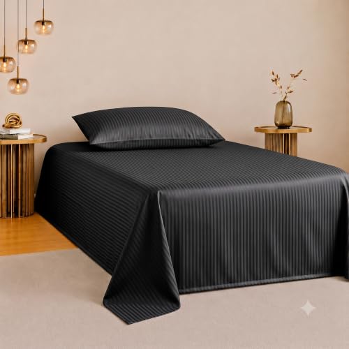 Image of Satin Striped Glace Cotton Single bedsheet with 1 Pillow Cover | Soft & Smooth Finish | Single Bed bedsheet 90 x 60 Inch | Pillow Cover 18 x 28 Inch | Breathable, Fade Resistant
