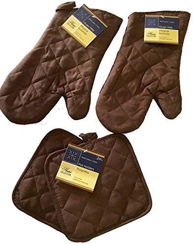 Home Collection Kitchen Oven Mitt Pot Holder Set Kitchen Linens Oven Mitt Pot Holder Pack (Brown)