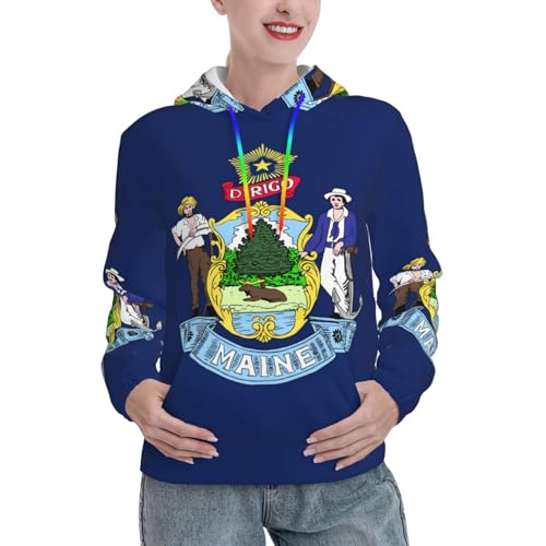 Sweat à capuche graphique imprimé drapeau du Maine sweat femme avec poche