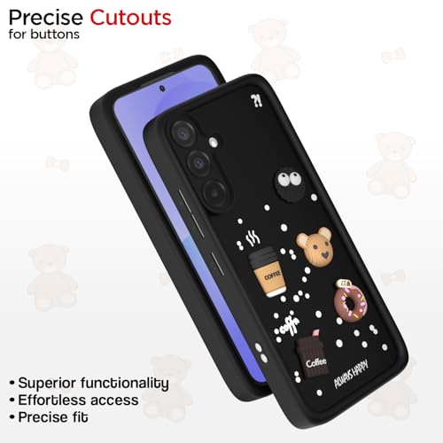Image of Pikkme Back Cover for Samsung Galaxy A36 5G | Cute Fun Cartoon 3D Bear Silicone Full Body Protection Bumper Case (Black)