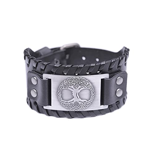 Bracelet viking homme en cuir large avec nœud celtique et arbre de vie
