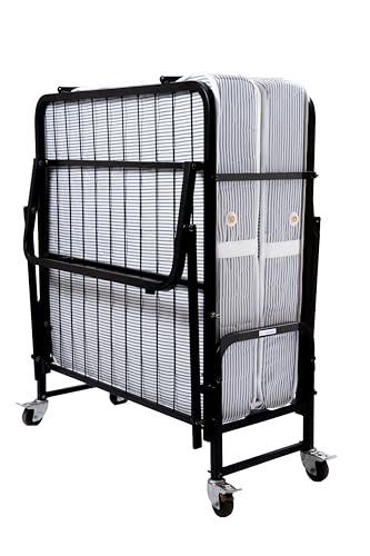 Image of BLUMUNO Shaurya Foldable Rollaway Bed with 6-Inch Spring Mattress | Folding Single Cot with Lockable Wheels | Space Saving Extra Guest Bed for Hotels, Hostels & PG's, Home, Airbnbs I Quilted Fabric