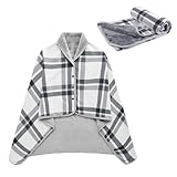 GEMGO Fleece Wearable Blanket Poncho for Women 55 x 39 Plaid Lap Blankets Comfy Throw Shawl with Buttons for Bed Sofa Office - Plush Sleeveless for Grandma