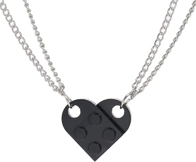 ARZONAI Silver Chain Fashion Black Best Friends couple Lego Heart Colourful Necklace chain for Couples, Boys and Girls Men and Women (B0D4MN1G2G) Amazon Price History, Amazon Price Tracker