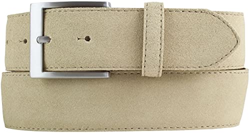 Gürtel aus Veloursleder 4 cm | Hochwertiger Velour-Ledergürtel für Herren 40mm | Herren-Gürtel Wildleder-Gürtel 4cm | Beige 90cm