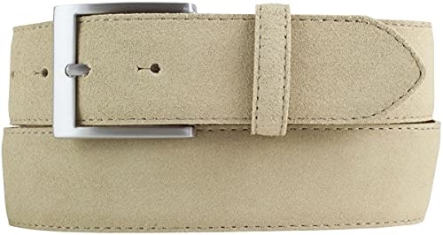 BELTINGER Hochwertiger Gürtel mit Edelstahl-Gürtelschnalle aus Veloursleder 4 cm | Velour-Ledergürtel für Damen Herren 40mm | Wildleder-Gürtel 4cm | Beige 95cm