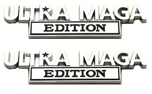 Image of 2Pcs Ultra MAGA Edition Emblems 3D Raised Car Decals, Classic Personality Labels Car Badges with Strong Adhesive, Exterior Auto Body Decor Embossed Stickers Logo for Car Truck SUV RV (Chrome Black)