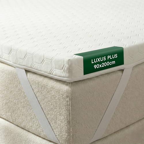 WENDRE Memory Foam Matratzentopper 90x200cm – Visco Topper 90x200cm für Matratzen & Betten – 7cm Weiche Matratzenauflage – Ergonomisch & Druckentlastend – Bezug Waschbar & Antiallergen, H3 & H2