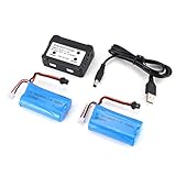  2pcs 7.4V 1500mAh SM Batería Recargable de Ion de Litio con 2 en 1 Cargador para RC Boat Skytech H100 Syma Q1 Piezas Accesorios-Azul (BCVBFGCXVB)