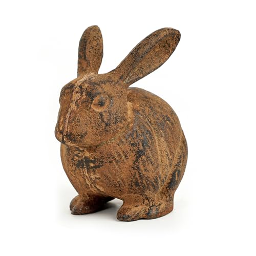 Sungmor Cast Iron Rabbit Statue, Vintage Animal Collection Figurines, Home Office Table Decor, Paperweight, Doorstop, Garden Lawn Cute Ornament, Rust Finish